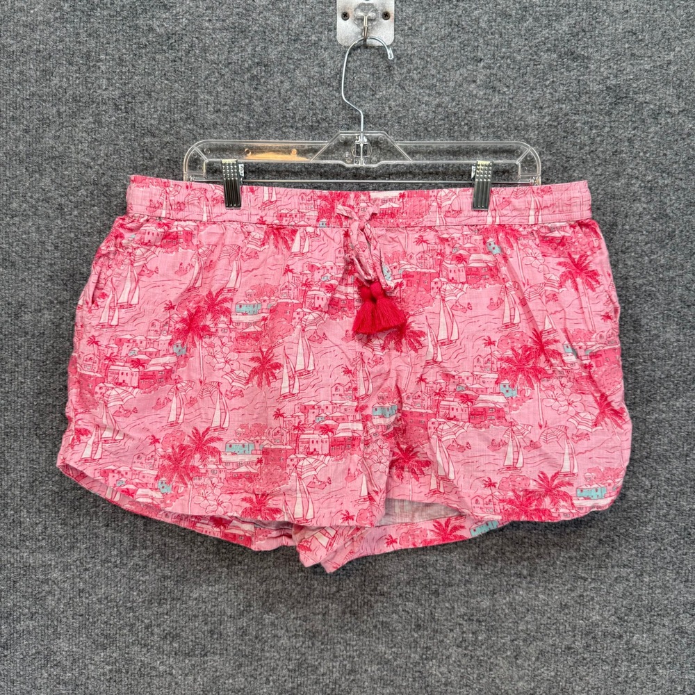 Vineyard Vines Shorts Women XL Pink Tropical Harbor Print Tassel Preppy Summer
